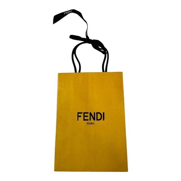 Fendi Yellow Shopping Bag w/ Black Ribbon Handles Authentic 7x9.75 Gift Storage - Picture 1 of 4
